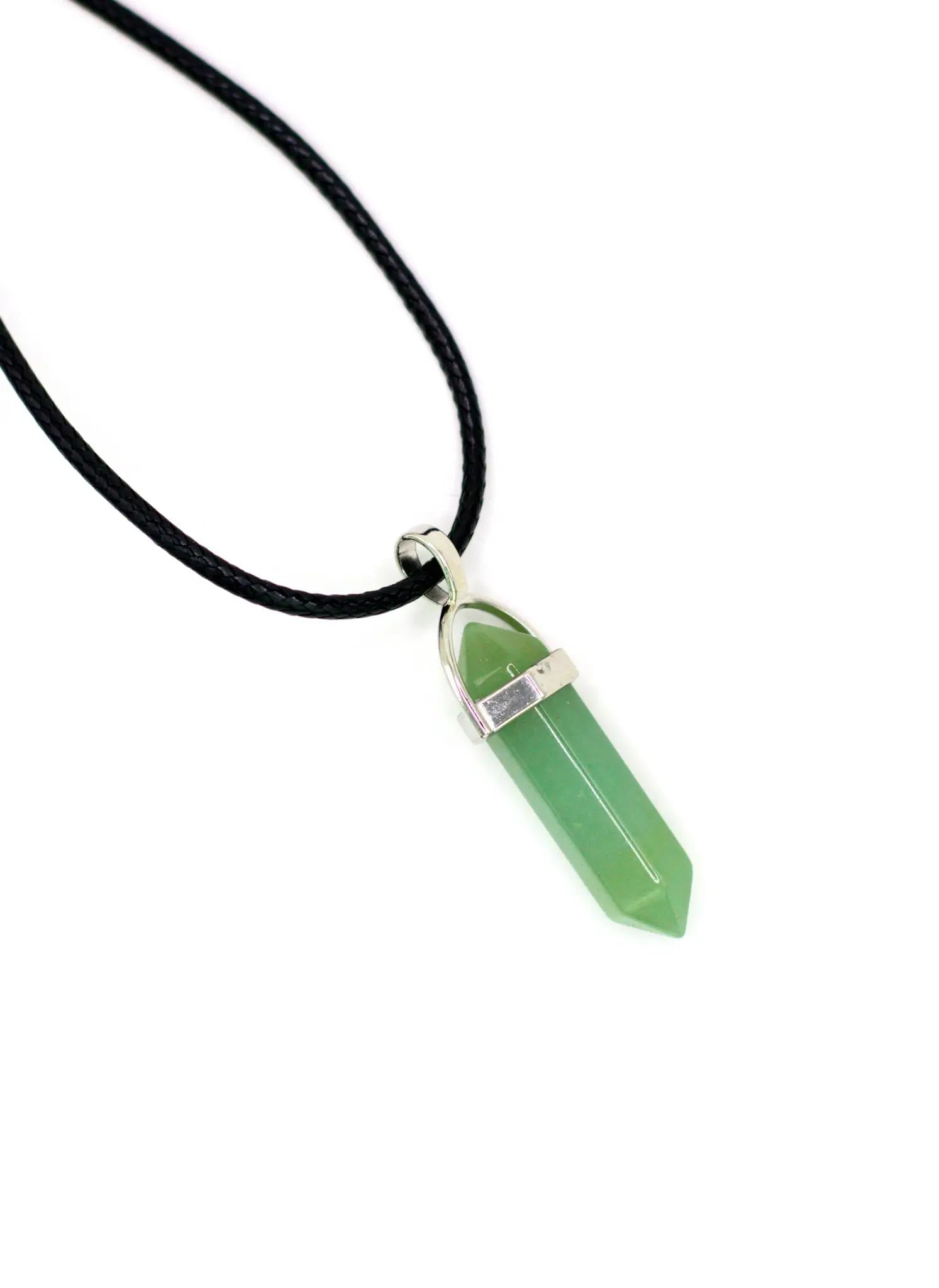 Aventurin grün Anhänger Doppelspitze mit geflochtener Baumwollkette und Karabinerverschluss, fördert Glück, Selbstvertrauen und emotionale Ausgeglichenheit