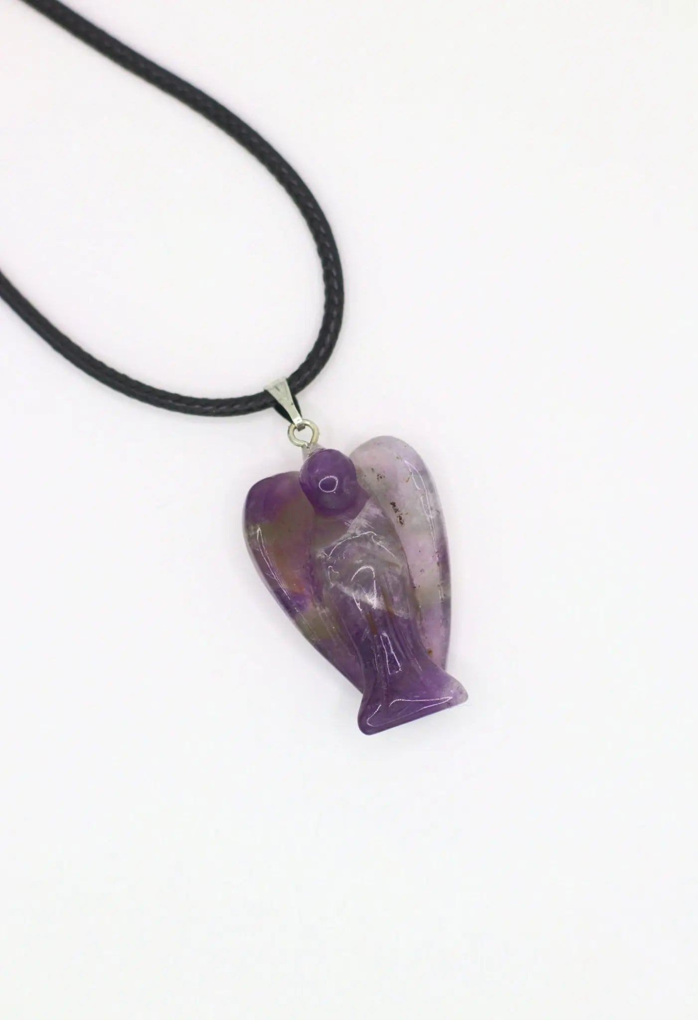 Amethyst Anhänger Engel mit geflochtener Baumwollkette und Karabinerverschluss, fördert Weisheit, Schutz und spirituelle Verbindung