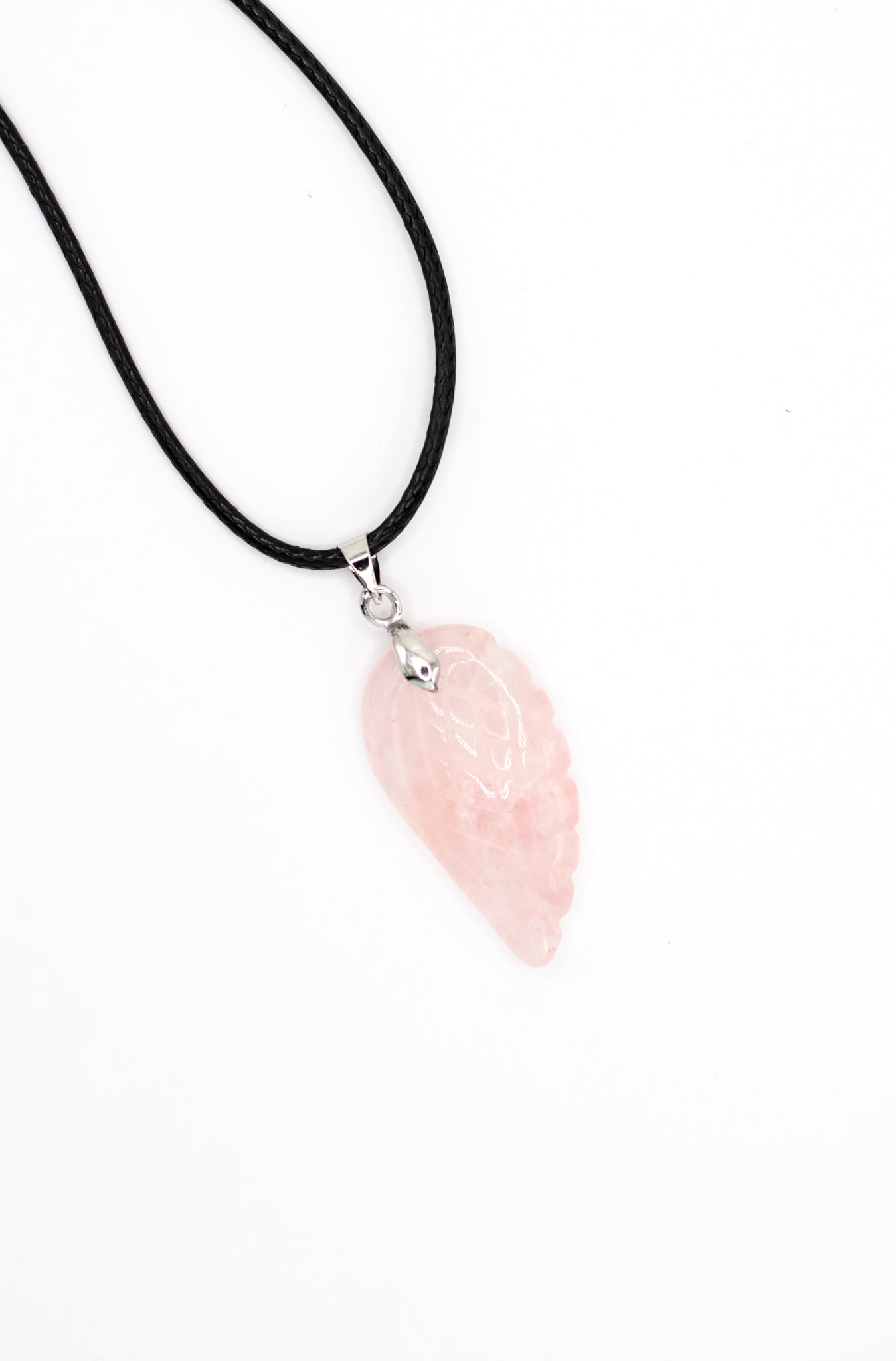 Rosenquarz Anhänger Engelsflügel mit geflochtener Baumwollkette und Karabinerverschluss, fördert Liebe, Harmonie und Selbstliebe