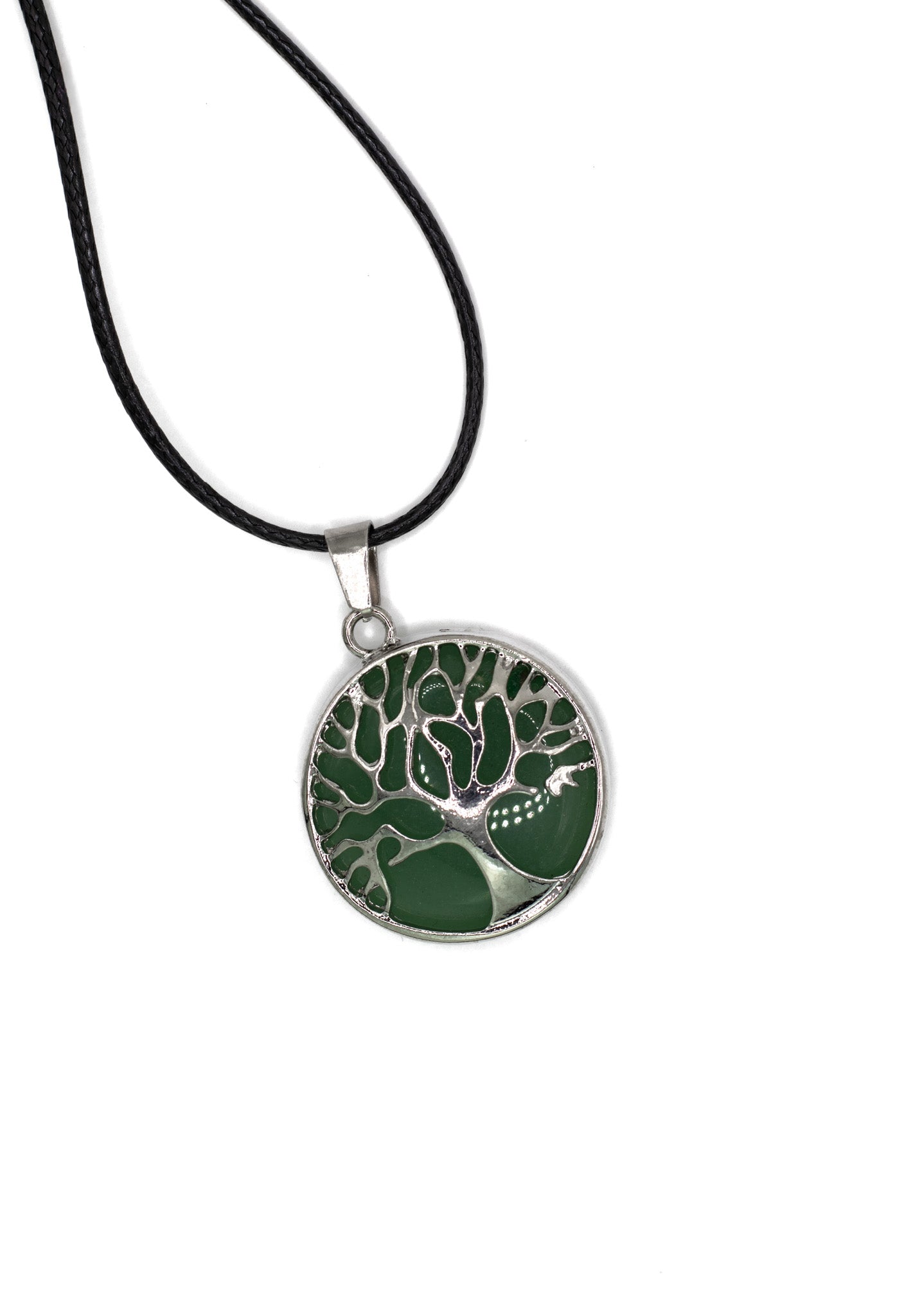 Lebensbaum-Anhänger aus grünem Aventurin mit geflochtener Baumwollkette und Karabinerverschluss